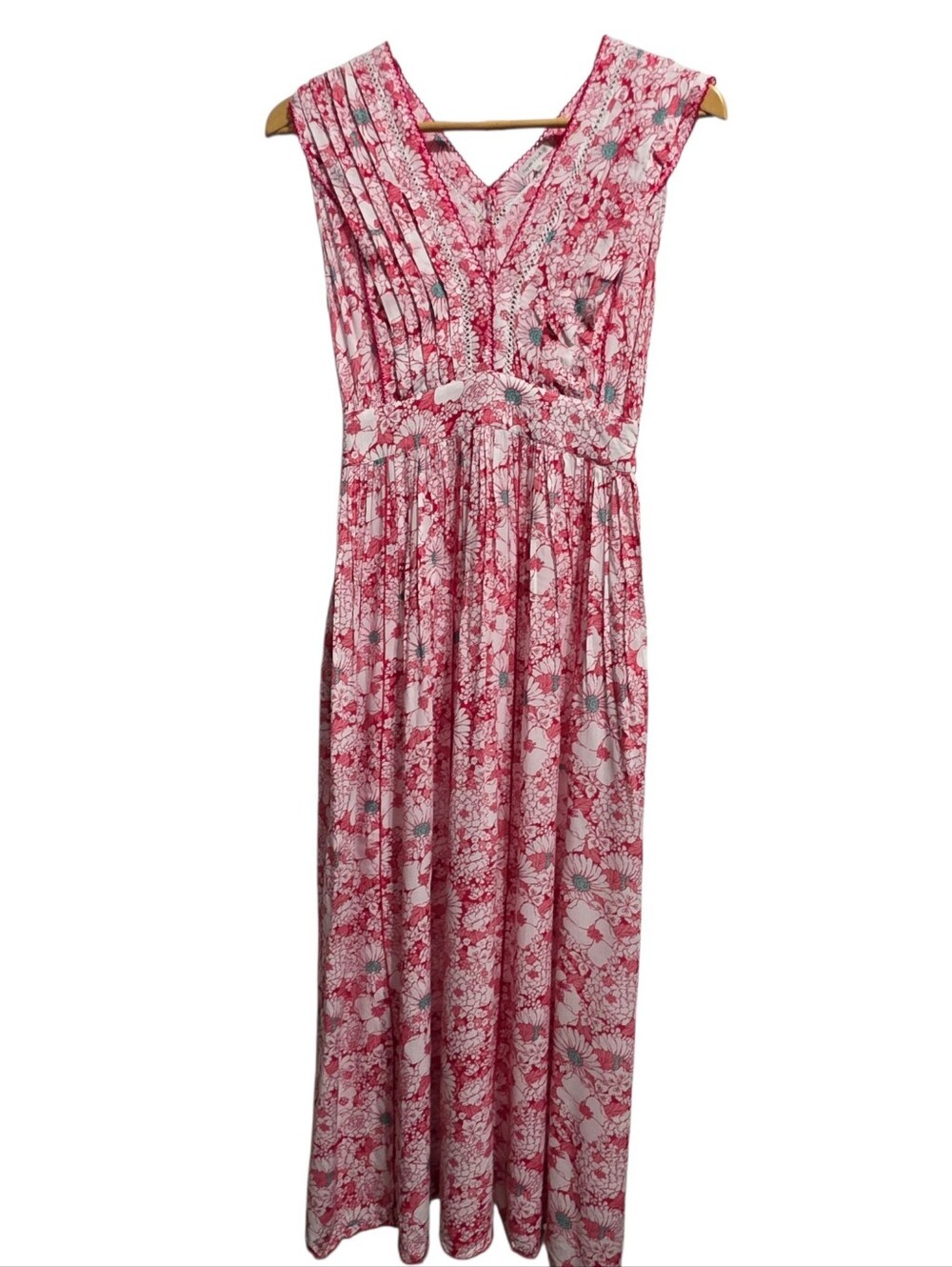 Poupette St Barth Agnes Floral Maxi Dress XS Pink Boho Resort Beach Pockets